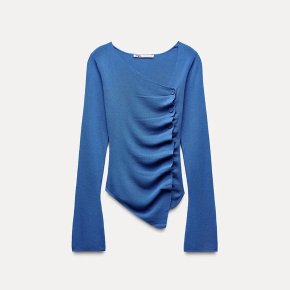 NWT Zara Rushed Knit Top. Blue. Size Small. - Picture 5 of 5